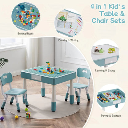 Ensemble 1 table et 2 chaises pour enfants, ensemble table et chaises pour tout-petits de 3 à 10 ans, table d'activités pour blocs de construction/dessin/lecture