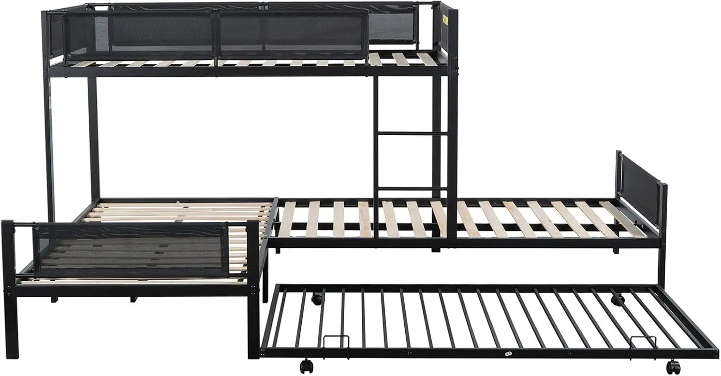 Litera en forma de L con cama nido, literas triples, camas gemelas sobre camas gemelas para 4 niños, literas cuádruples con estructura de metal resistente para adolescentes y niños