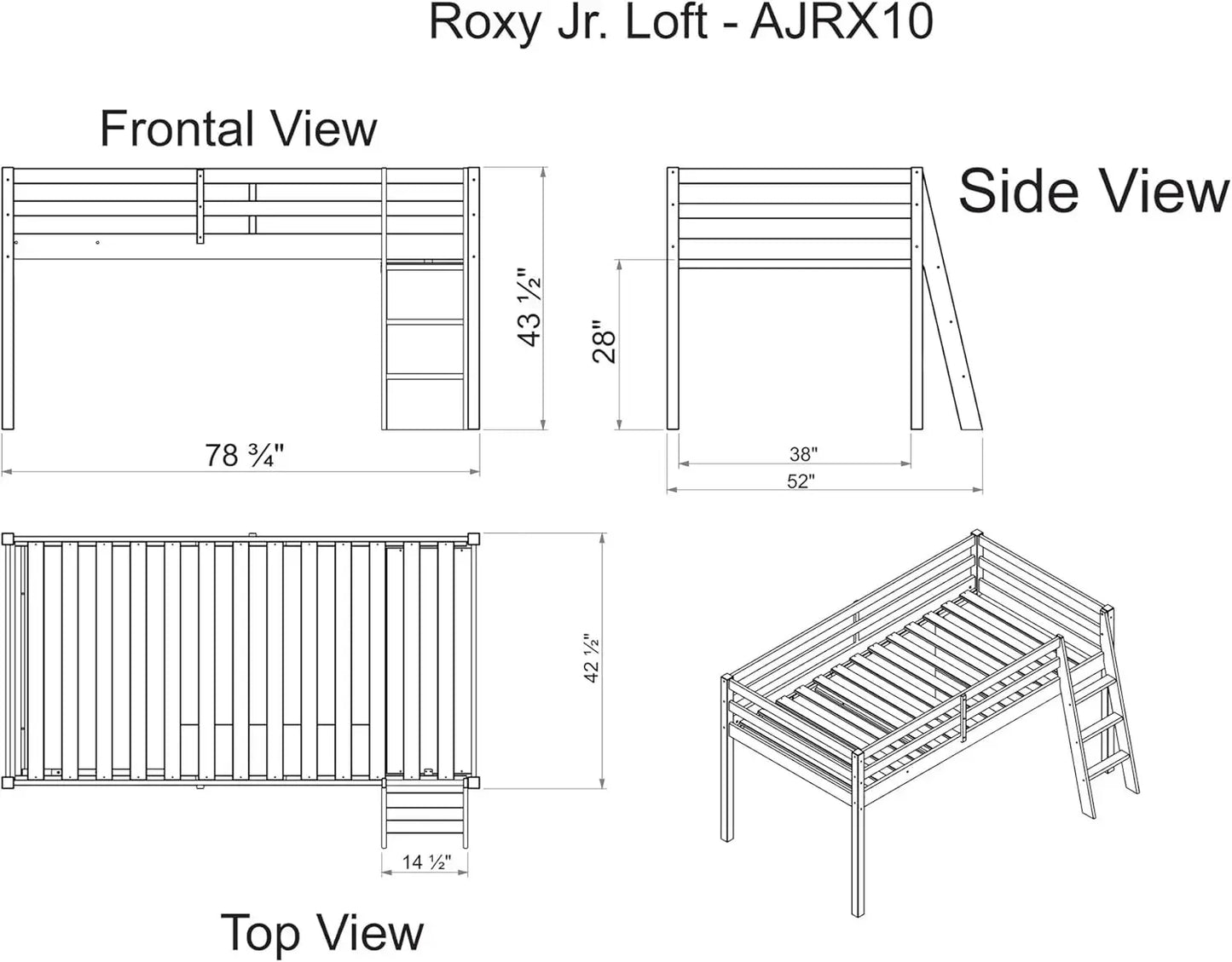 Lit mezzanine junior en bois pour deux personnes, finition cannelle, cadre en bois robuste pour enfants - Comprend un bureau latéral intégré et des étagères ouvertes pour