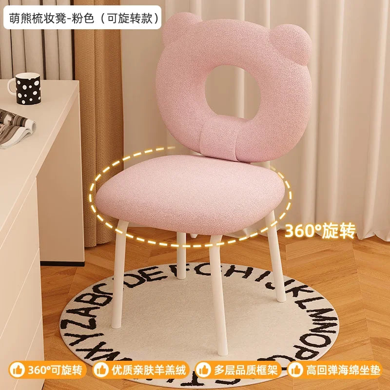 Portable Cute Vanity Chair Elegant Children Mobile Puffs Makeup Stool Metal Design Tabouret Vanity Chair Makeup Room