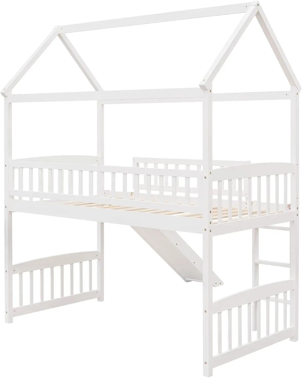 Merax House Loft Bunk Bed Frames with Slide No Box Spring Needed for Teens, Girls or Boys