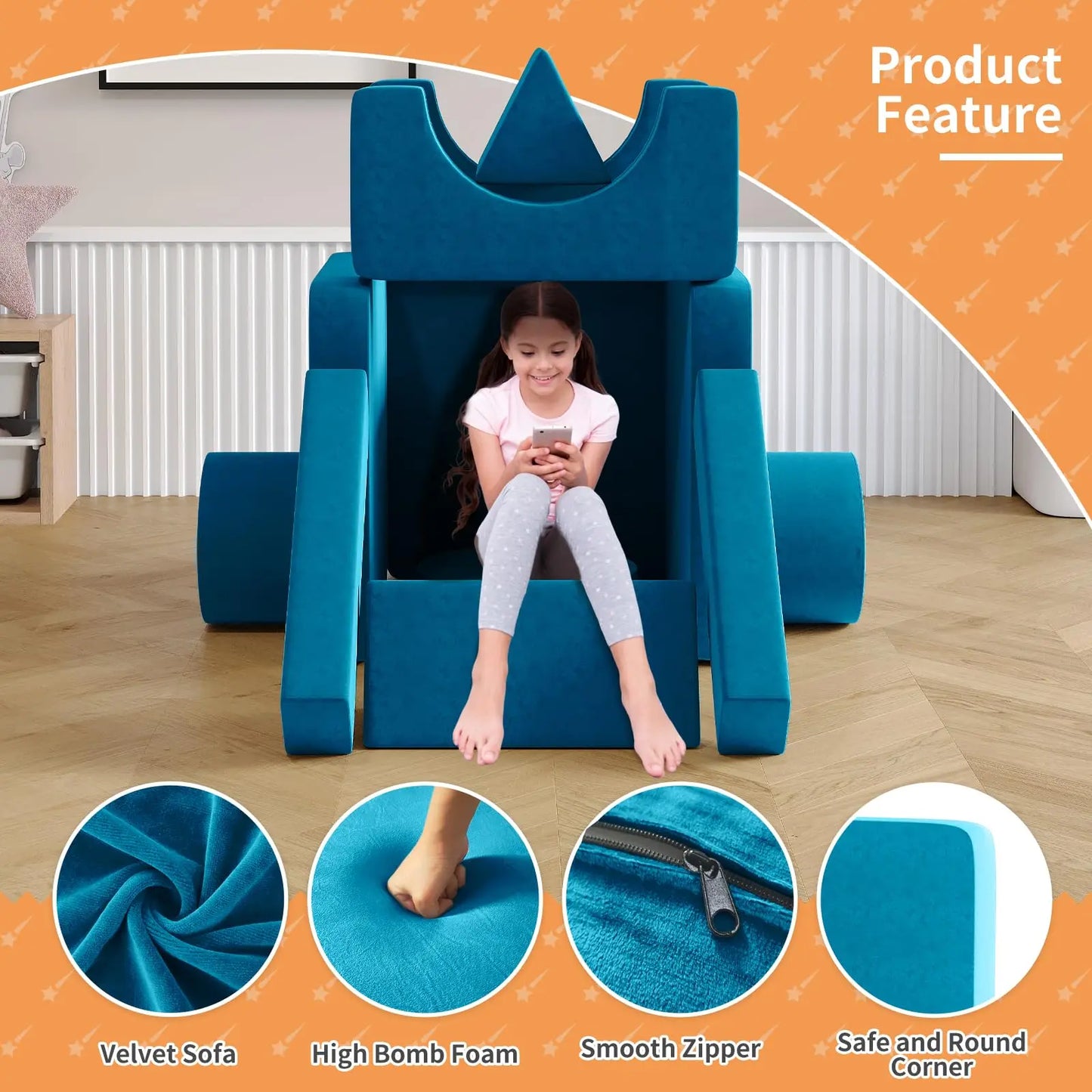 Sofá modular para niños de tamaño mediano Sofá para niños pequeños para dormitorio de sala de juegos Sofá infantil para niños y niñas Sofá infantil combinable