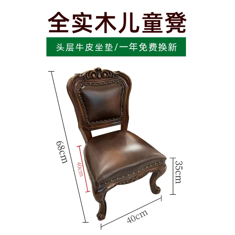 Solid Wood Small Chair Low Stool Children Backrest Leather Living Room Sofa Coffee Table Stool Dressing Household Home Furniture