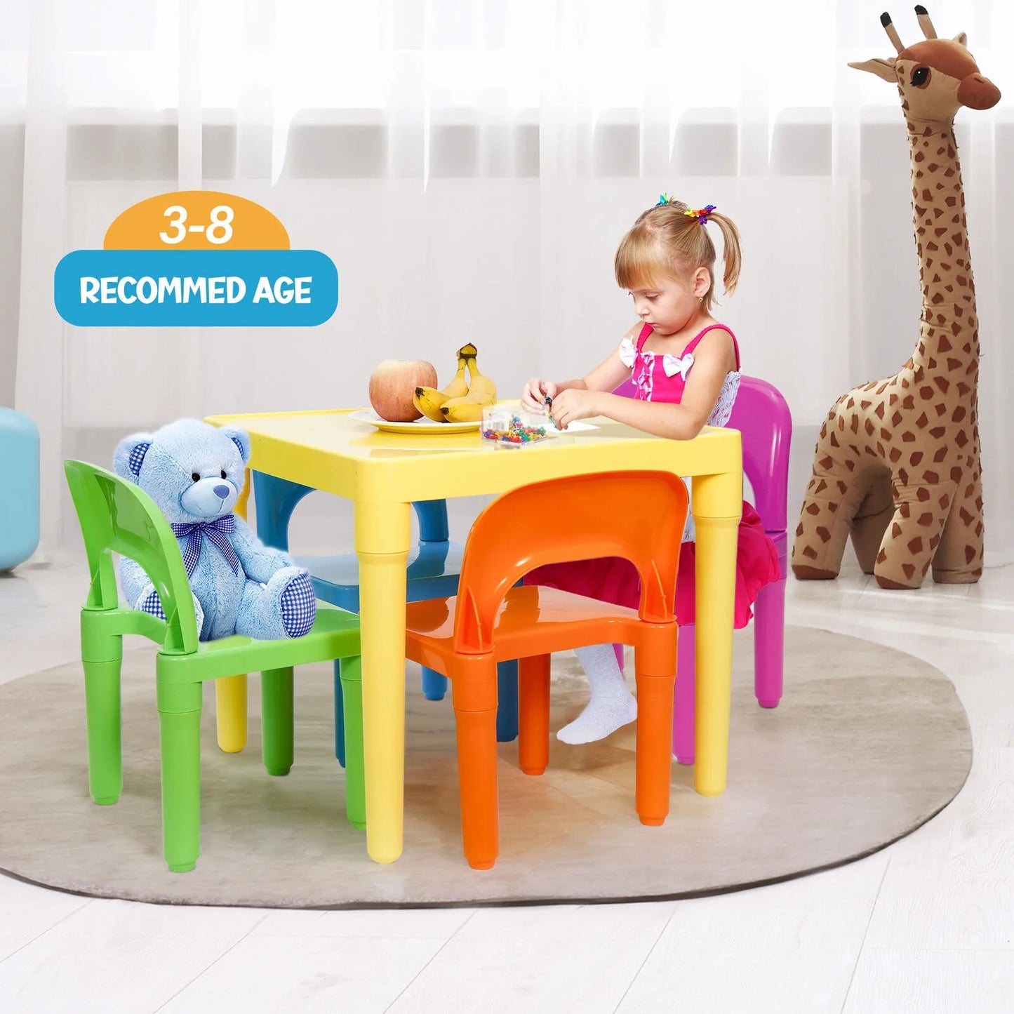 US Children's table and 4 chairs, toddler party toys, fun activity furniture, game set-