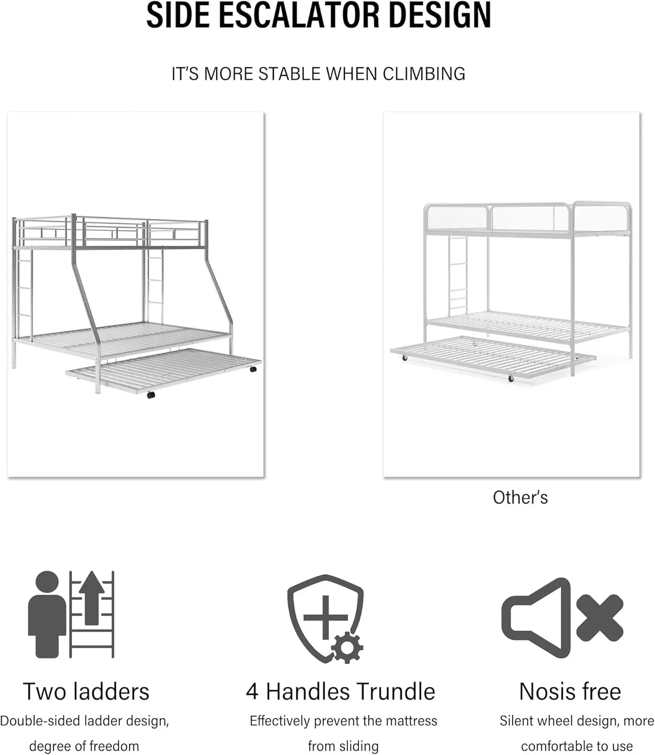 Literas triples, literas dobles con estructura de acero resistente para 3 niños o adolescentes con dos escaleras laterales