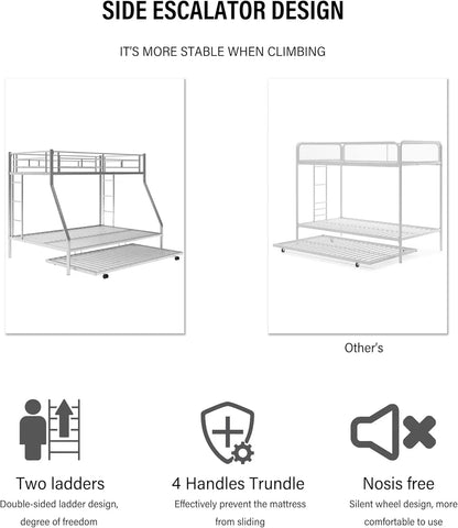 Literas triples, literas dobles con estructura de acero resistente para 3 niños o adolescentes con dos escaleras laterales