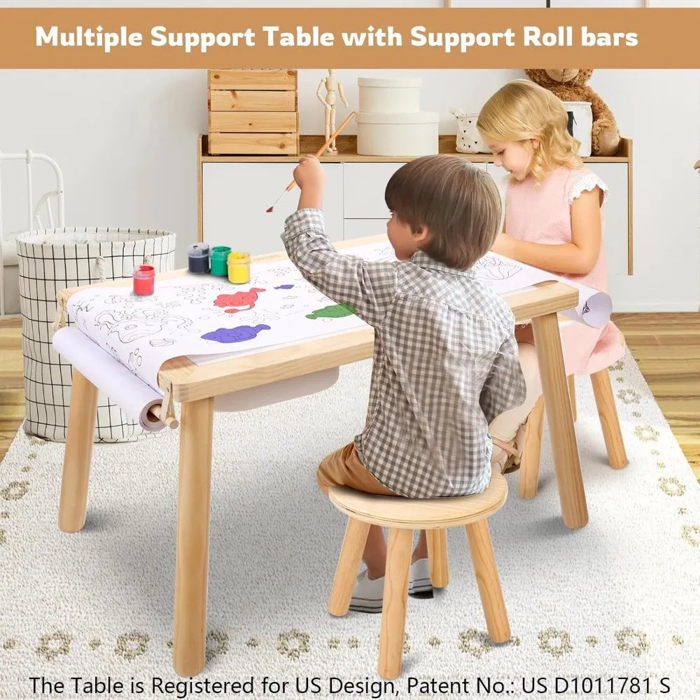 Sensory Table and Chair Set,3 in 1 Kids Table for Play Study Art Dining Toy Storage,for Toddler,Activity Table with Storage Bins