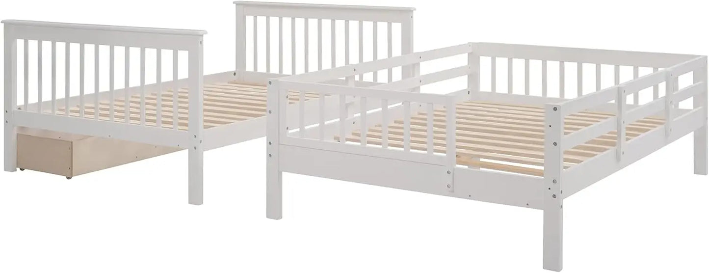 Stairway Full Over Full Bunk Bed with Stairs and Storage Drawers Solid Wood Convertible Bunkbed Separated Into 2 Bedframe