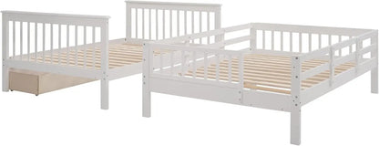 Stairway Full Over Full Bunk Bed with Stairs and Storage Drawers Solid Wood Convertible Bunkbed Separated Into 2 Bedframe