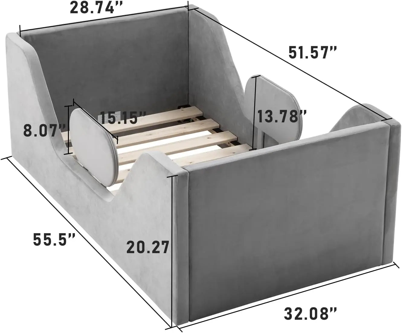 Cama infantil con estructura de suelo y barandillas de seguridad extraíbles, cama infantil para niñas y niños, apta para colchones de cuna de tamaño completo