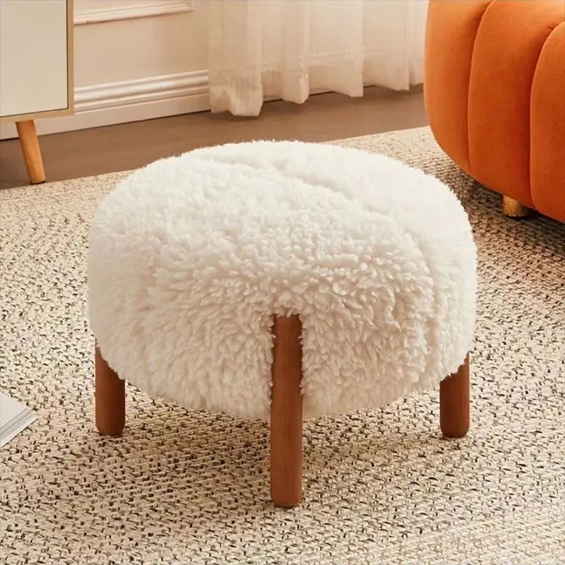 Solid Wood Low Stools Round Footrest Modern Ottomans Minimalism Footstool Children Small Chairs Nordic Aesthetic Room Furniture