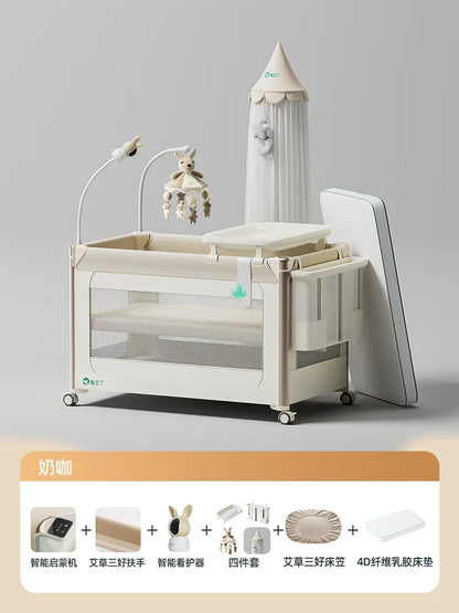 Smart crib foldable splicing queen bed movable newborn diaper table baby bed