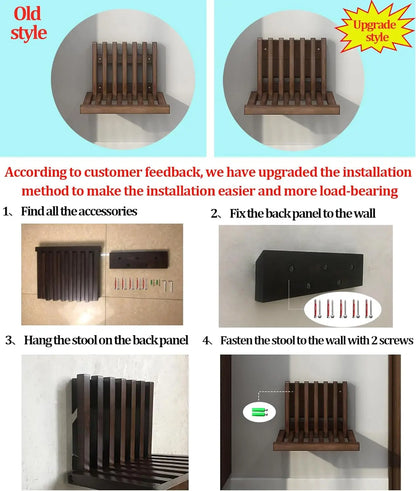 Seat Bench,Wall-Mounted Folding Stool Chair，Shower Stool for Inside Shower,Entryway Solid Wood Shoe Changing Stool for Kids Adul