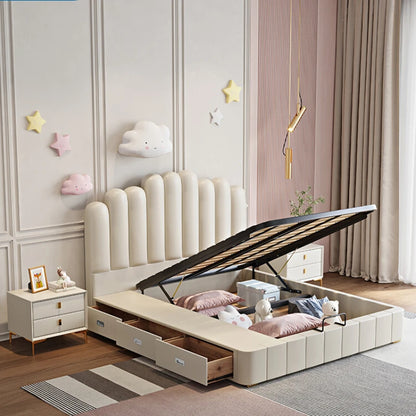 Cama infantil moderna de princesa, elegante cama tipo loft de cuero para niños, juego de dormitorio de lujo para niños, muebles cómodos