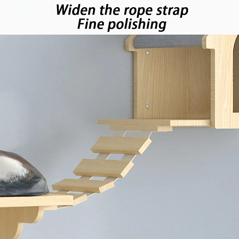 Estante de escalada para gatos montado en la pared, árbol de madera para gatos, casa para esconderse, poste rascador de madera, juguetes rascadores para gatos, productos para mascotas