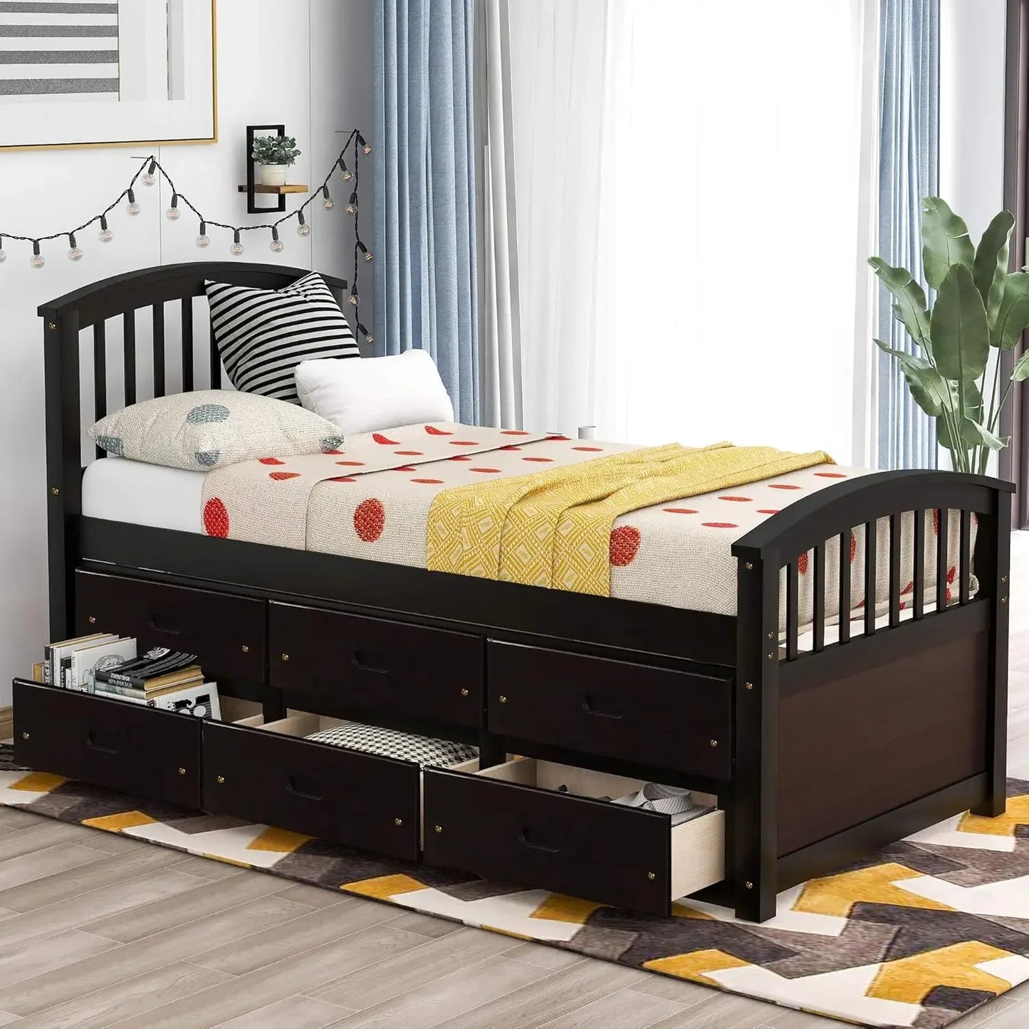 Twin Bed Frame with Storage Drawer Underneath,Captains Bed with Storage,Solid Wood Platform Bed with Headboard for Kids,Teen