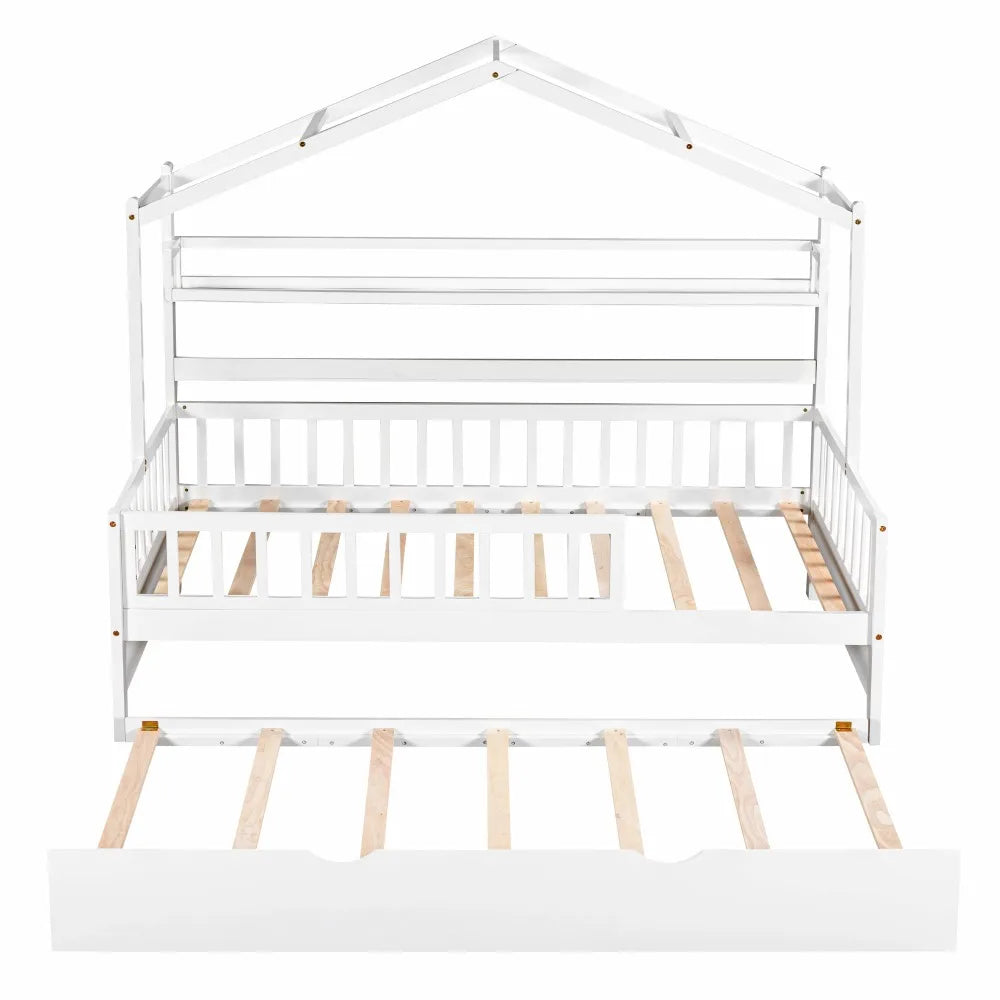 Lit double en bois avec lit gigogne, lit pour enfants avec étagère Un meilleur environnement de sommeil Gain de place Qualité supérieure