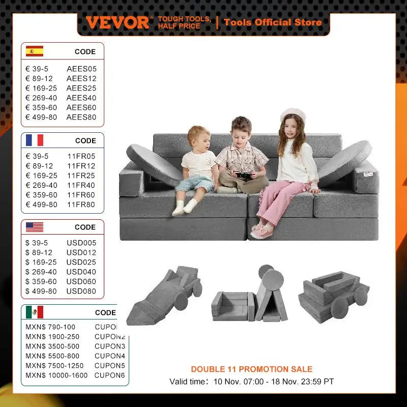 Sofá de juegos VEVOR para niños, sofá de espuma para niños pequeños con esponja de alta densidad 25D para jugar, crear, dormir, muebles para niños