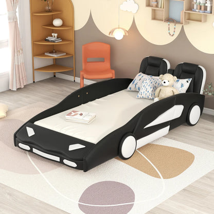 Cama de plataforma con ruedas en forma de coche de carreras de tamaño doble Camas para niños Cama para niños