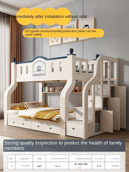 Cama alta y baja de madera maciza de dos pisos, litera superior e inferior multifuncional, cama para madres, cama para niños combinada