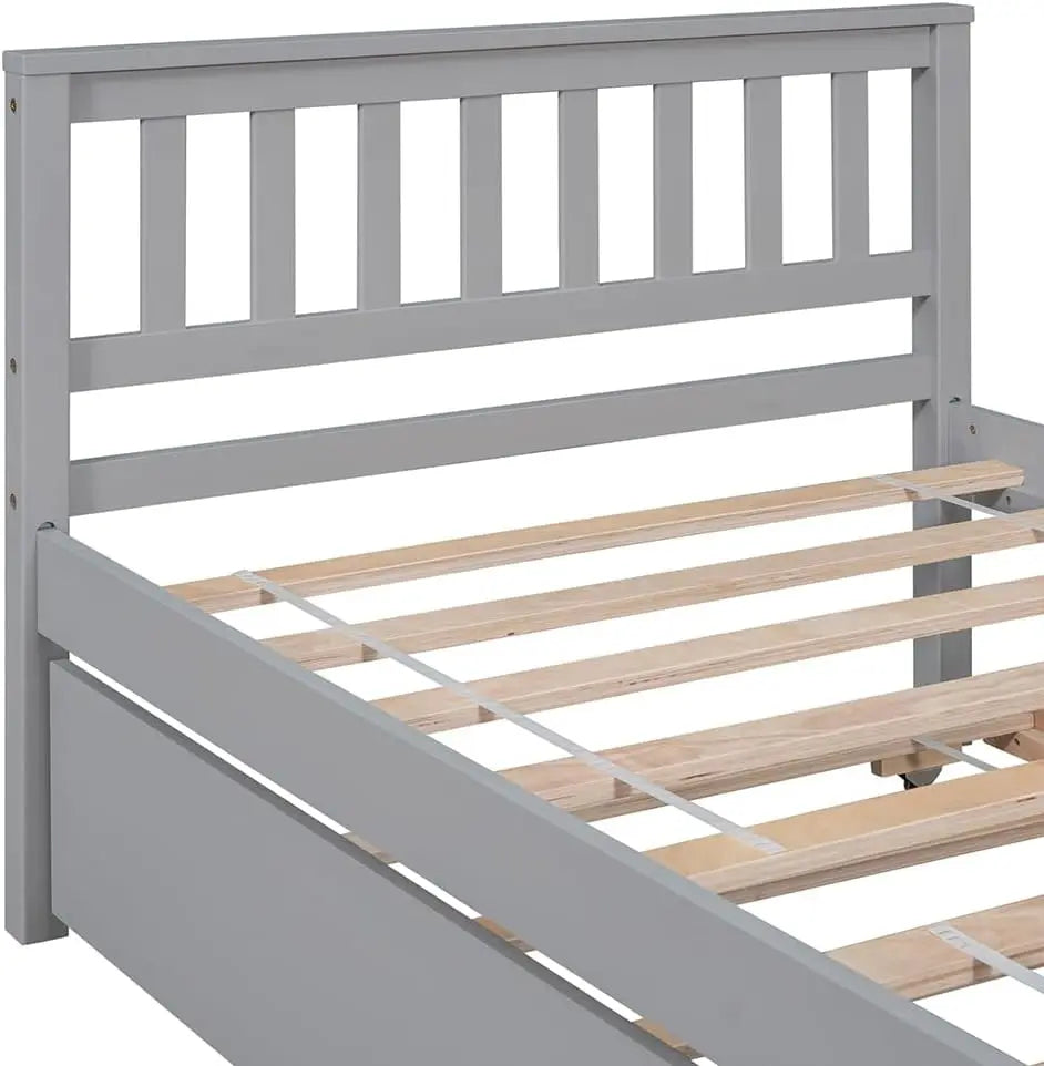 Cama de plataforma de tamaño doble con cabecero nido que ahorra espacio, capacidad de carga de 250 libras, marco de cama para niños, niñas y adolescentes