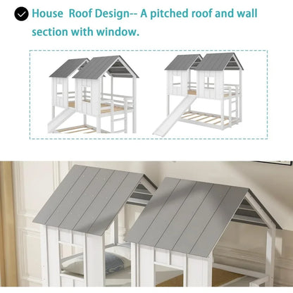 Lit superposé en bois avec fenêtres, échelle, garde-corps et meubles pour enfants de taille double, lits pour enfants modernes Playhouse Bunk Bed