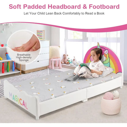 Marcos de cama doble para niños, plataforma de cama doble tapizada en madera con soporte de listones, cabecero y pie de cama acolchados