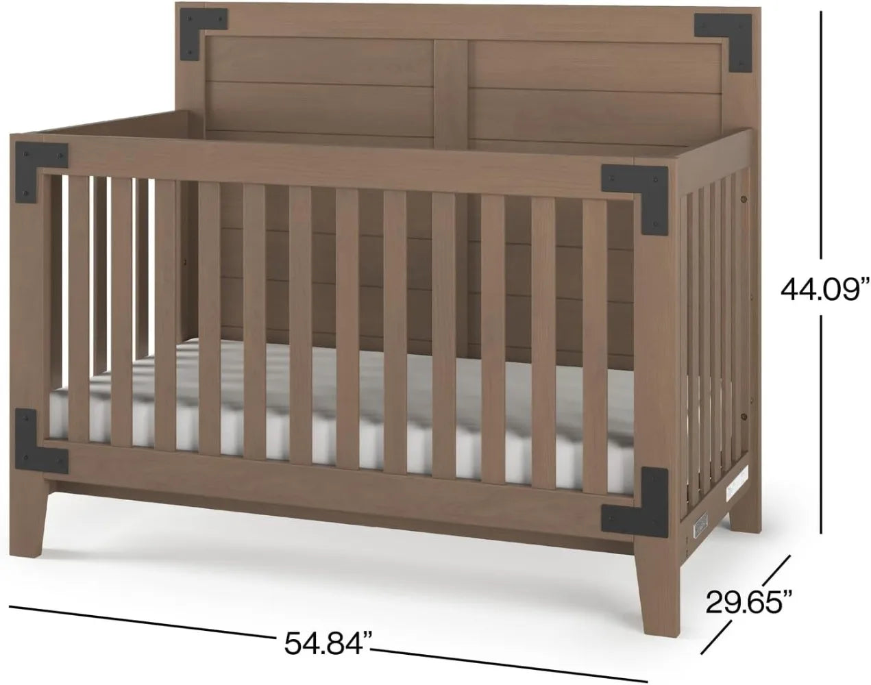 Cuna convertible 4 en 1 Lucas, cuna para bebé que se convierte en cama de día, cama para niños pequeños y cama de tamaño completo, colchón ajustable en 3 posiciones