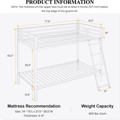 Litera de metal para dos personas, estructura industrial para dos personas, con escaleras inclinadas y barandilla de longitud completa