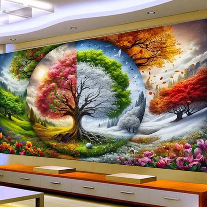 Magical Seasons Tree of Life Large DIY Diamond Painting Winter Spring Autumn Landscape,Full Square Round Diamond Embroidery Sale