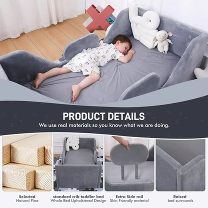 Cama para niños pequeños, cama para niños con ancho extra de seguridad, cama para niños pequeños de tamaño cuna estándar, camas para niños pequeños de tela certificadas, cuna para niños pequeños