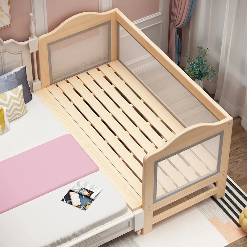 Lit pour enfant en bois massif avec barrière de sécurité pour tout-petits et garçons