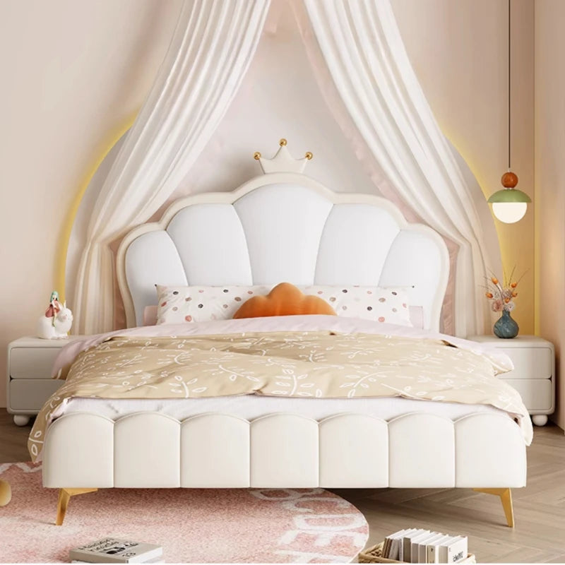 Lit pour enfants joli et moderne, lit élégant en cuir, lit de luxe, lit en bois massif, ensemble de meubles de chambre à coucher