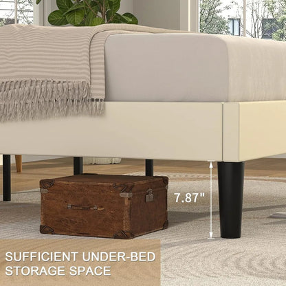 Twin Size Upholstered Bed Frame with Adjustable Headboard, Velvet Platform Bedframe Mattress Foundation, Strong Wood Slat