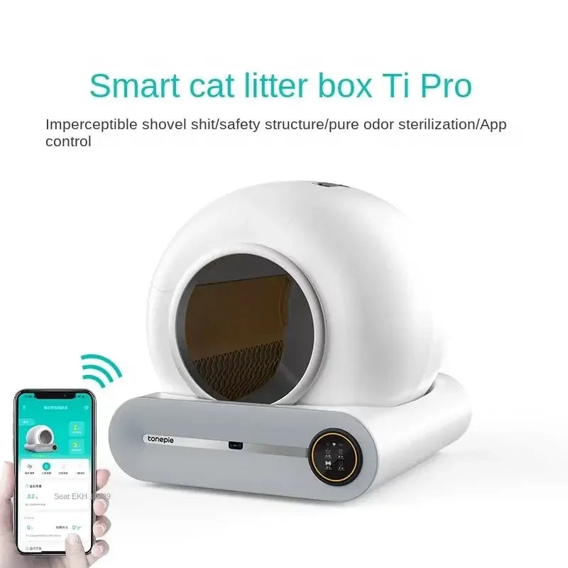 Caja de arena automática inteligente para gatos Tonepie de 65 l, caja de arena para gatos completamente cerrada y autolimpiante, bandeja de arena para mascotas