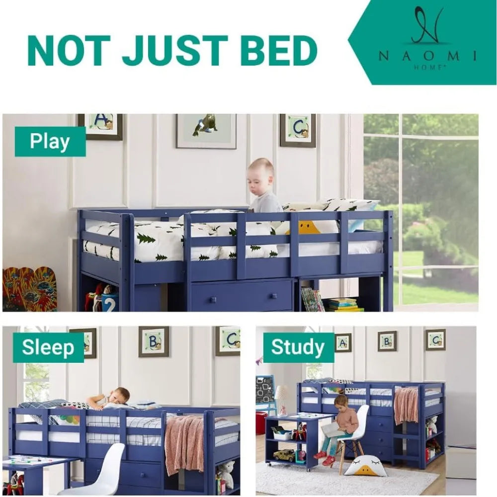 with Desk Low Study Kids Twin Loft Bed with Storage Pine Wood Loft Bed Twin for Kids Twin Loft Bed with Cabinet Ladder