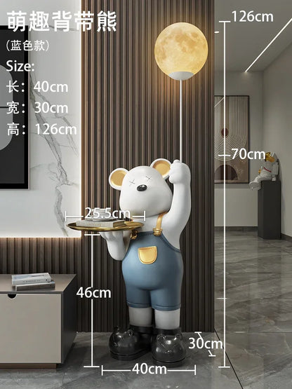 Large Moon Violent Bear Sculpture Ornaments, Bedroom TV Cabinet and Children's Room Creative Decorations, Home Luminous Gifts