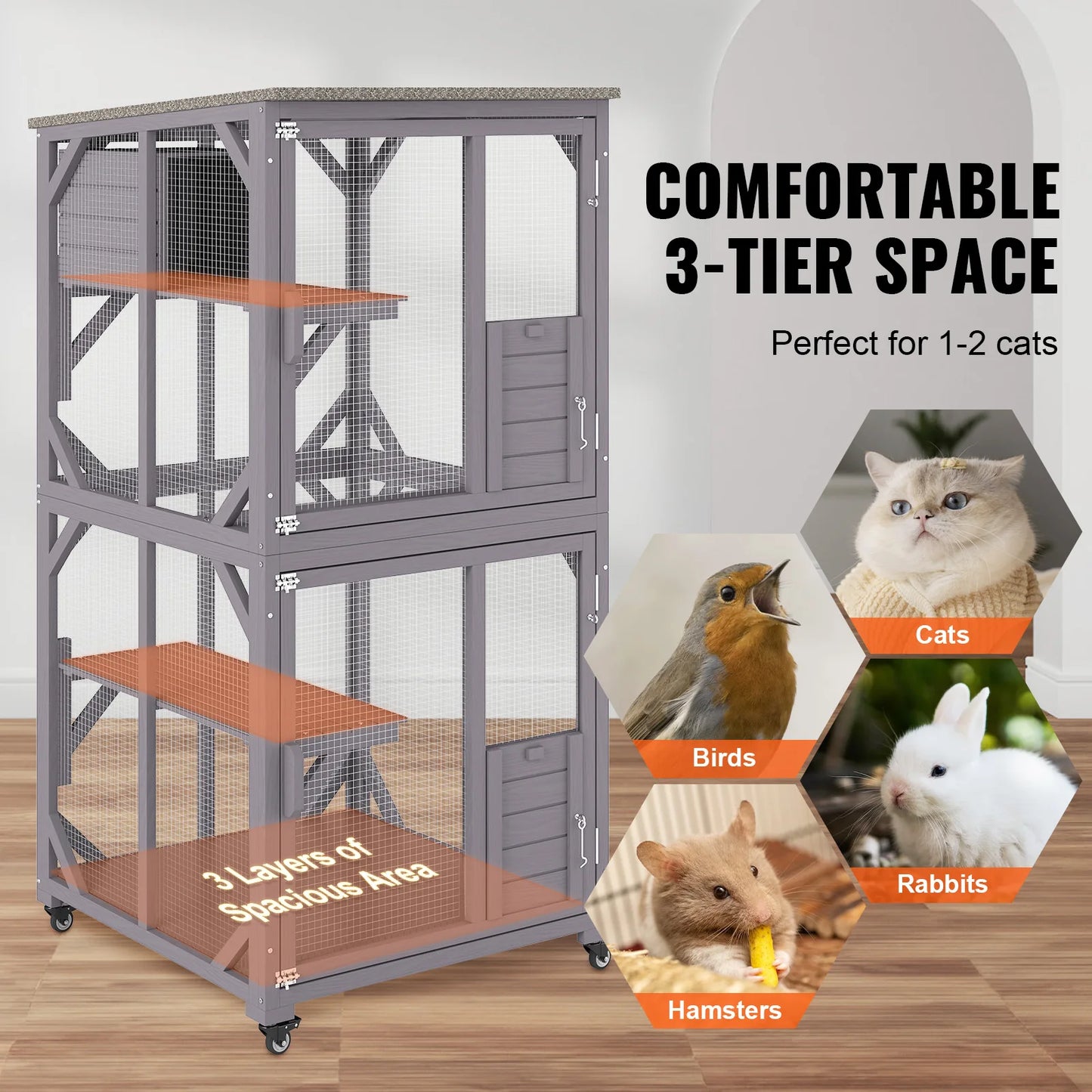 VEVOR - Casa de juegos grande de 3/7 niveles para gatos, conejos, cerdos, perros, corral grande para hacer ejercicio, caja grande para gatos, árbol grande de madera para gatos, casa para gatos para conejos