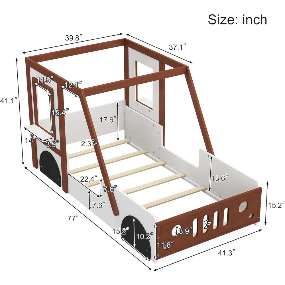 Twin Size Car Bed Frame for Kids,Wood Floor Bed,Twin Platform Bed with Wheels&Door Design,Fun Play Twin Bed for Boys Girls Kids