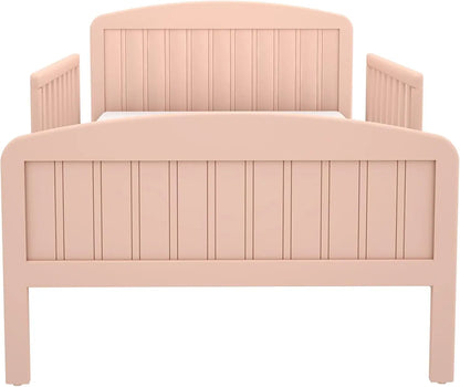 Toddler Bed, Solid Wood Modern Design Transitional Bed for Kids with Rails for Children's Bedroom with 2 Safety Guards, Low-to-G