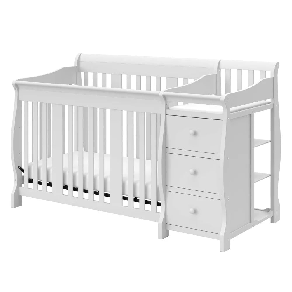 Lit de bébé convertible 5 en 1 Storkcraft Portofino et table à langer (blanc) – Ensemble table à langer avec tiroir, se transforme en lit pour tout-petit,