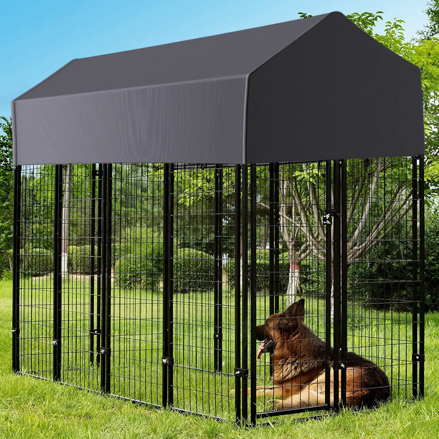 Perrera grande para perros de gran tamaño para exteriores con cubierta impermeable y anti-UV, corral para perros, cerca para mascotas, jaula de alambre de metal soldado