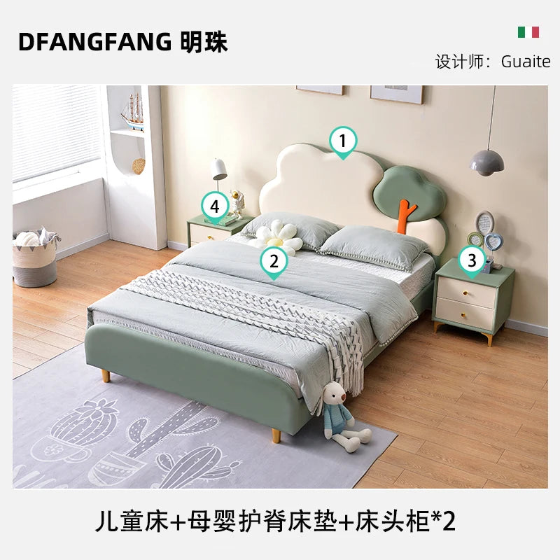 Single Luxury Upholstered Bed Solid Wood Room Childrens Simple Bed Wooden Girls Camas Moderrnas Inteligentes Bedroom Furniture