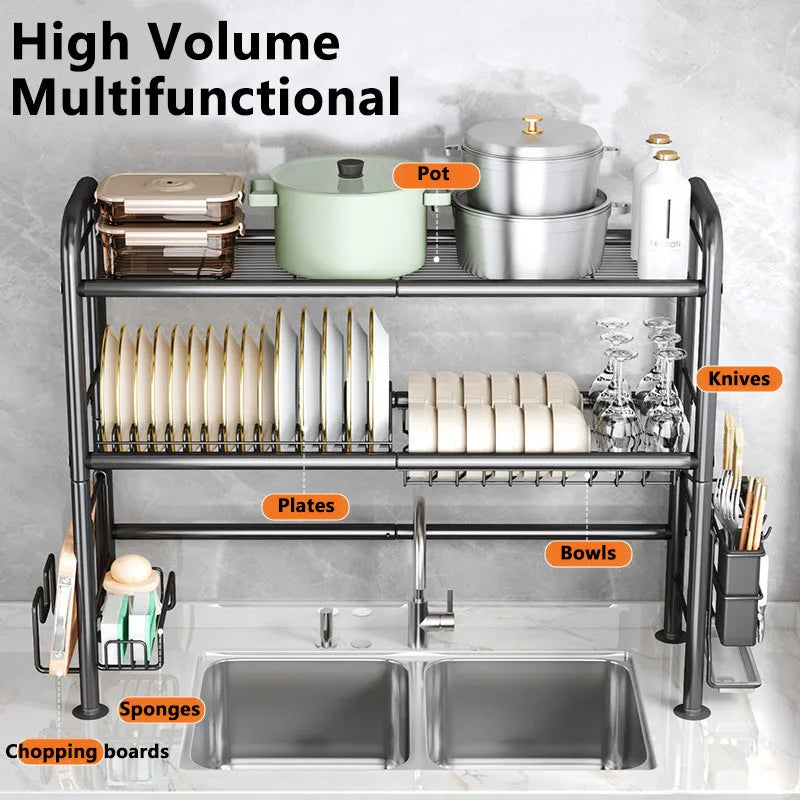 Estante de almacenamiento de cocina sobre el fregadero, escurridor de platos, escurridor de platos de mostrador, almacenamiento de utensilios y palillos, organizador de tabla de cortar