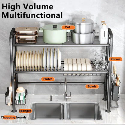 Estante de almacenamiento de cocina sobre el fregadero, escurridor de platos, escurridor de platos de mostrador, almacenamiento de utensilios y palillos, organizador de tabla de cortar