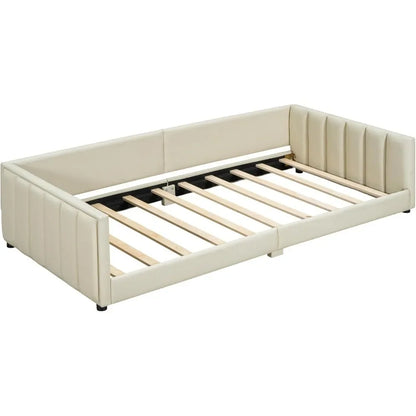 SOFTSEA Queen Size Upholstered Grounded Bed with Twin XL Bed, Extra Large Mother & Child Bed with Headboard and Footboard