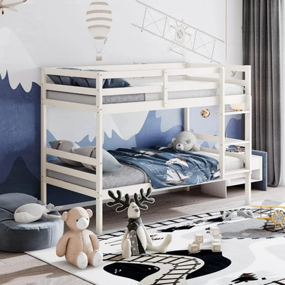 Litera de madera con dos camas individuales, litera con escalera y barandilla de seguridad, estructura de cama de madera maciza, ideal para dormitorios y para varios niños