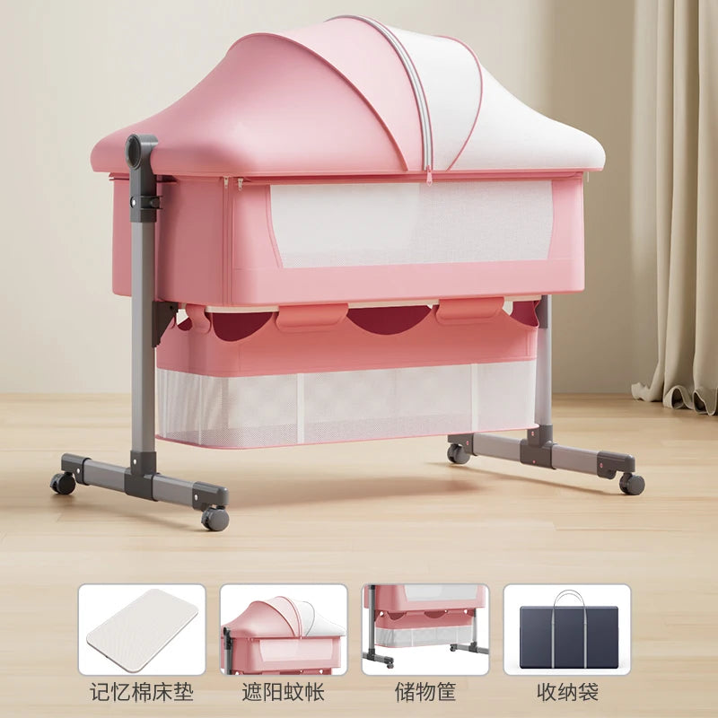 PinkNewborn Crib European Style kids Infant Bed Removable Multifunctional Portable Folding reborn baby doll cribs