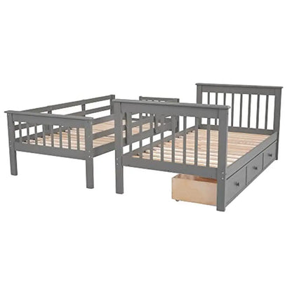 Lit superposé simple en bois massif avec escaliers, 3 tiroirs de rangement, étagères, cadre robuste et durable, design sûr pour enfants et adolescents