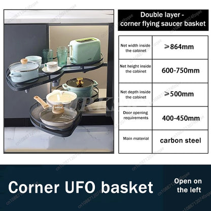 Gabinete de cocina y canasta de esquina de almacenamiento Estante para platos de condimentos incorporado Estante para platos extraíble completamente abierto y giratorio Suministros de almacenamiento